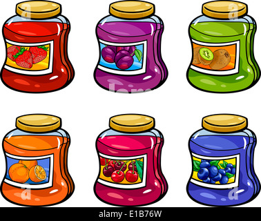 Cartoon Illustration de diverses confitures en pots Set Banque D'Images