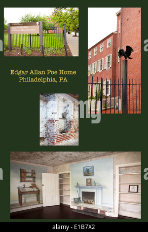 Collage d'images à partir de la maison d'Edgar Allan Poe à Philadelphie, PA Banque D'Images