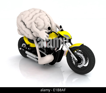 Cerveau humain avec les bras et les jambes sur la moto, 3d illustration Banque D'Images