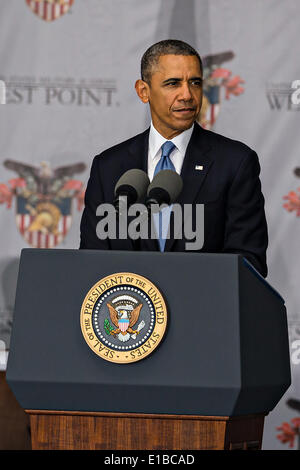 Le président américain Barack Obama donne l'adresse de début à la remise des diplômes à l'Académie militaire des États-Unis, le 28 mai 2014 à West Point, New York.