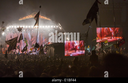 Mick Jagger et Keith Richards, Glastonbury Festival 2013, Rolling Stones, performance samedi, l'étape de la pyramide Banque D'Images