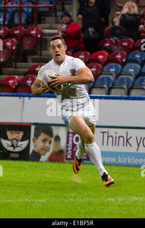 Huddersfield, UK. 29 mai, 2014. Joe Wardle scores au cours de la Super League match entre Huddersfield Giants et Wigan Warriors au John Smiths Stadium. Credit : Action Plus Sport/Alamy Live News Banque D'Images