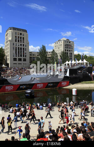 Montpellier, Languedoc Roussillon, France, 29 mai 2014. Festival International des Sports extrêmes ayant lieu sur les rives du fleuve Lez. Credit : Digitalman/Alamy Live News Banque D'Images