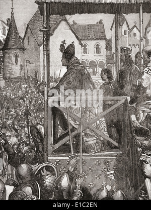 Le pape Urbain II prêchant la Première Croisade sur le marché de Clermont, en France au 11e siècle. Banque D'Images