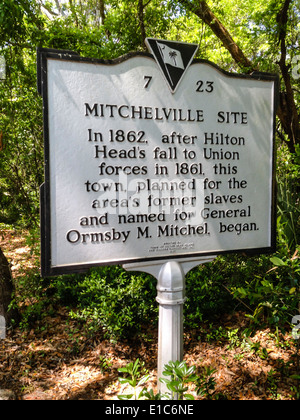 Plaque marquant l'emplacement de ville Mitchelville sur Hilton Head Island SC Banque D'Images