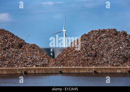 Des tas de ferraille recyclée à Van Heyghen Recycling terminal dans le port de Gand, Flandre orientale, Belgique Banque D'Images