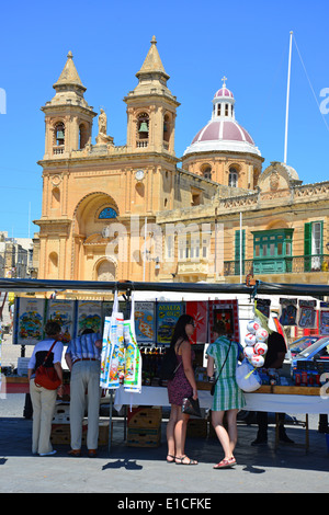 Église Notre Dame de Pompéi et du marché, Marsaxlokk, Malte, District du sud-est, région Xlokk République de Malte Banque D'Images