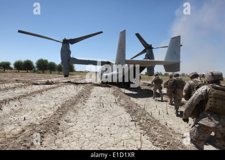 Les Marines américains à bord d'un avion V-22 Osprey à base de Karma dans la province de Helmand en Afghanistan le 9 juin 2010. Marin américain Banque D'Images