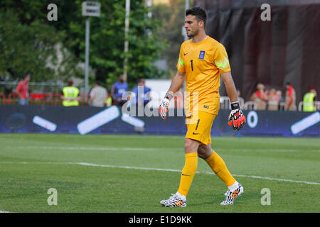 Lisbonne, Porrtugal. 31 mai, 2014. Orestis Karnezis gardien de la Grèce (1) pendant un match amical préparatoire pour la Coupe du Monde au stade National à Lisbonne, Portugal, le samedi, 31 mai, 2014. Credit : Leonardo Mota/Alamy Live News Banque D'Images