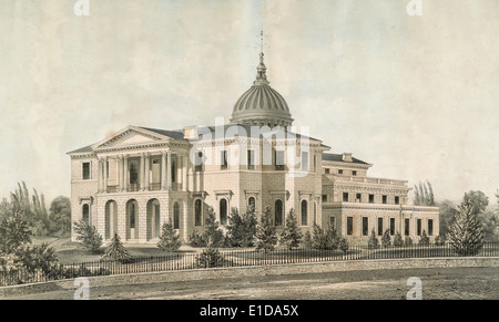 Capitale de l'Etat du New Jersey à Trenton. Construit en 1794. Modifié et agrandi 1845 & 46. Résumé : Imprimer montre une vue extérieure de l'avant droit et sur le côté de la capitale de l'Etat à Trenton, vue de la rue, vers 1860 Banque D'Images