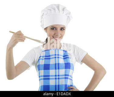 Femme Cook avec cuillère en bois Banque D'Images