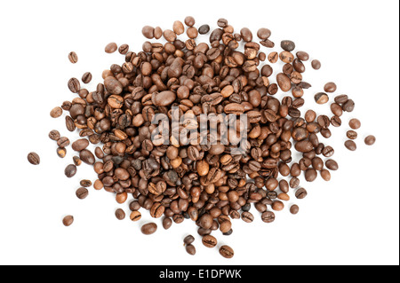 Les grains de café sur fond blanc Banque D'Images