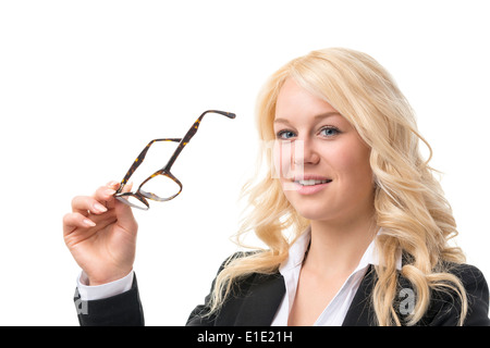 Femme d'affaires blonde avec des lunettes Banque D'Images