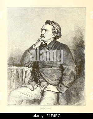 Paul Gustave Doré (1832-1883) gravure de l'artiste français Mouilleron (actif au XIXe siècle) d'après une photographie d'atelier, montrant le célèbre illustrateur, graveur et peintre français, réputé pour ses illustrations de classiques littéraires. Frontispice d'une édition de 1880 de la Bible. Crédit : Collection privée / AF Fotografie Banque D'Images