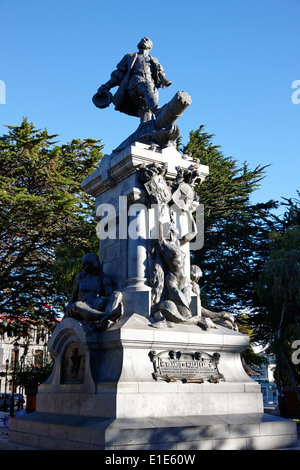 Statue commémorative de magellan dans plaza munoz gamero Punta Arenas Chili Banque D'Images