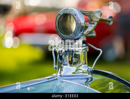 Old Westbury, New York, USA. 01 Juin, 2014. Libre de déesse de la vitesse avec l'ornement de capot, gage du radiateur sur un 1928 Packard limousine 443 administré par Mario Iasparo, a une entrée dans l'Antique et de Collection Auto Show organisé sur le domaine historique de l'élégant Old Westbury Gardens à Long Island, et parrainé par le grand New York Region AACA Antique Automobile Club of America. Credit : Ann E Parry/Alamy Live News Banque D'Images