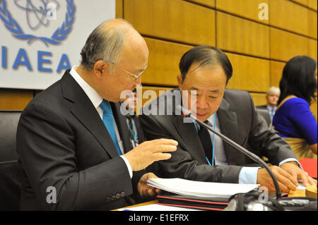 Vienne, Autriche. 2 juin, 2014. Directeur général de l'Agence internationale de l'énergie atomique (AIEA) Yukiya Amano (L) des entretiens avec le président du Conseil des gouverneurs de l'AIEA Thiep Nguyen avant le début du Conseil des gouverneurs de l'AIEA, tenue à Vienne, Autriche, le 2 juin 2014. Credit : Qian Yi/Xinhua/Alamy Live News Banque D'Images