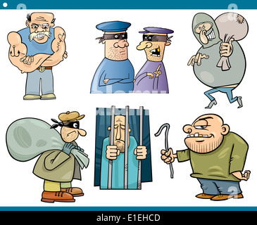 Cartoon Illustration Set de voleurs et de voyous ou caractères méchants Voyous Banque D'Images