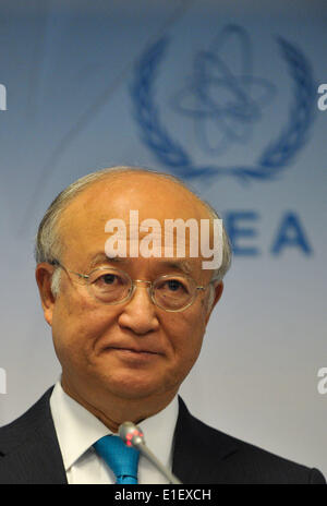 Vienne, Autriche. 2 juin, 2014. Yukiya Amano, directeur général de l'Agence internationale de l'énergie atomique (AIEA) assiste à une conférence de presse après une réunion du Conseil de l'AIEA à Vienne, Autriche, le 2 juin 2014. De surveillance nucléaire de l'Organisation des Nations Unies prendra du temps avant de se prononcer sur l'évaluation de son programme nucléaire contesté de Téhéran, le chef a déclaré lundi. © Qian Yi/Xinhua/Alamy Live News Banque D'Images