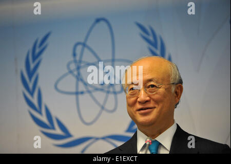 Vienne, Autriche. 2 juin, 2014. Yukiya Amano, directeur général de l'Agence internationale de l'énergie atomique (AIEA) assiste à une conférence de presse après une réunion du Conseil de l'AIEA à Vienne, Autriche, le 2 juin 2014. De surveillance nucléaire de l'Organisation des Nations Unies prendra du temps avant de se prononcer sur l'évaluation de son programme nucléaire contesté de Téhéran, le chef a déclaré lundi. © Qian Yi/Xinhua/Alamy Live News Banque D'Images