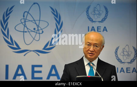 Vienne, Autriche. 2 juin, 2014. Yukiya Amano, directeur général de l'Agence internationale de l'énergie atomique (AIEA) assiste à une conférence de presse après une réunion du Conseil de l'AIEA à Vienne, Autriche, le 2 juin 2014. De surveillance nucléaire de l'Organisation des Nations Unies prendra du temps avant de se prononcer sur l'évaluation de son programme nucléaire contesté de Téhéran, le chef a déclaré lundi. © Qian Yi/Xinhua/Alamy Live News Banque D'Images