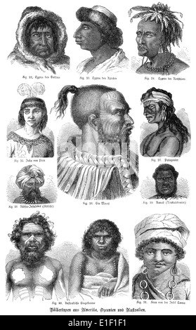 Types de visages américains et australiens, les gens photo du xixe siècle, 1872, Germany, Europe Banque D'Images