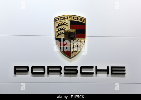 Logo de l'entreprise Porsche à l'AMI - Salon International de l'Auto Mobile le 1er juin 2014 à Leipzig, Allemagne Banque D'Images