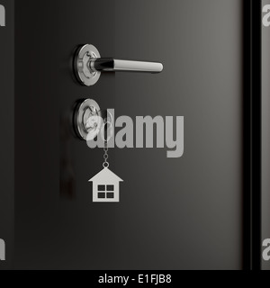 Illustration 3d d'une serrure et clé avec metal house figure Banque D'Images