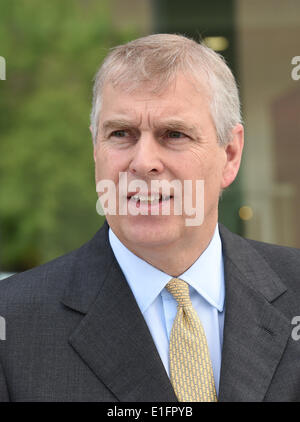 Wolfsburg, Allemagne. 06Th Juin, 2014. Le prince Andrew, duc de York, visite l'usine Volkswagen de Wolfsburg, Allemagne, 03 juin 2014. Le fils de la Reine est en visite en Basse-saxe le 03 et 04 juin 2014. Photo : HOLGER HOLLEMANN/dpa/Alamy Live News Banque D'Images