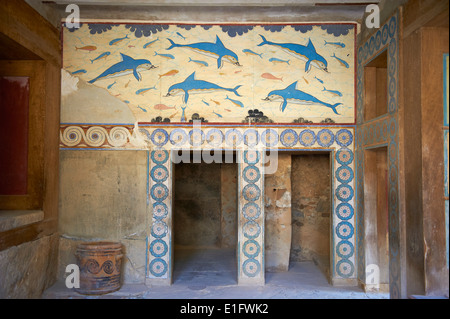 La Grèce, l'île de Crète, Héraklion, site archéologique de Knossos, dolphin fresco Banque D'Images