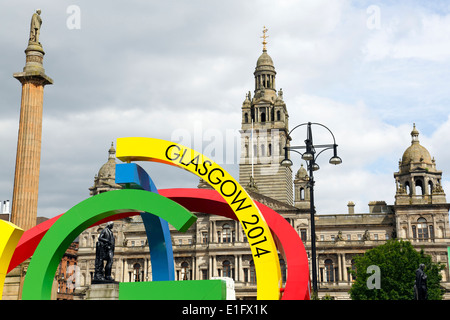 Détail du logo des Jeux du Commonwealth de Glasgow 2014 The Big G on George Square dans le centre-ville de Glasgow, Écosse, Royaume-Uni Banque D'Images