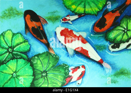 Koi de poissons dans l'eau  <1 l'arrière-plan de la peinture Banque D'Images