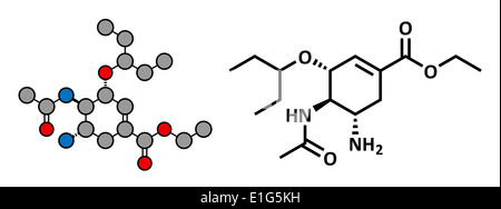 Le virus de la Grippe Oseltamivir drug, structure chimique. Formule topologique classique et une représentation stylisée. Banque D'Images