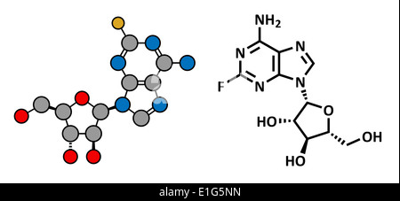 Cancer du sang de fludarabine, structure chimique des drogues. Formule topologique classique et la représentation stylisée Banque D'Images