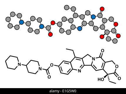 L'irinotécan médicament de chimiothérapie du cancer, la structure chimique. Formule topologique classique et la représentation stylisée Banque D'Images