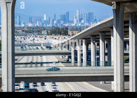 Los Angeles California,Interstate 110 105 I-110 I-105 Harbour Freeway autoroute Overpass,autoroute,autoroute,échangeur,jonction,chaussée surélevée,courbe,sup Banque D'Images