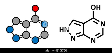 La goutte Allopurinol drug, structure chimique. Formule topologique classique et une représentation stylisée. Banque D'Images