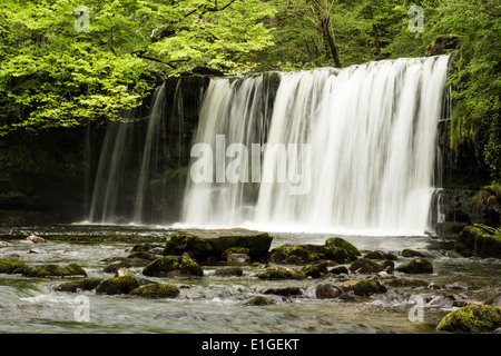 Sgwd Ddwli Uchaf, Upper falls jaillissant en anglais, sur le site de l'Afon Nedd Fechan dans le parc national de Brecon Beacons Banque D'Images