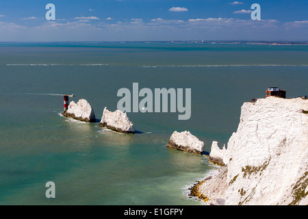 Les aiguilles et la formation de la roche des falaises de craie sur l'île de Wight Angleterre Angleterre Europe Banque D'Images