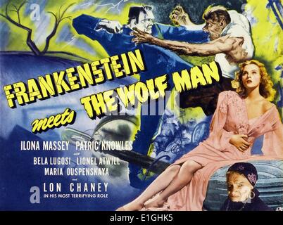 Frankenstein rencontre le loup de l'homme un film d'horreur américain monster 1943 produit par Universal Studios avec Lon Chaney, Jr. Banque D'Images