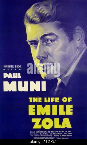 La vie d'Emile Zola, 1937 Un film dramatique à propos de l'auteur français, joué par Paul Muni. Banque D'Images