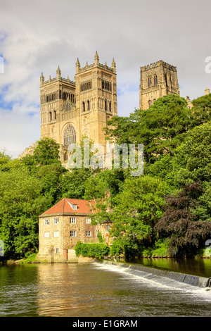 Cathédrale de Durham et le vieux moulin à foulon sur la rivière Wear, County Durham, Angleterre. Banque D'Images