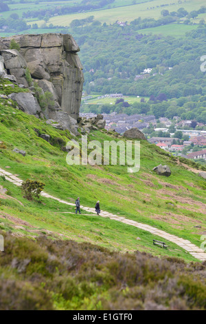 Veau et vache rock face à Ilkley Moor West Yorkshire Angleterre UK Banque D'Images