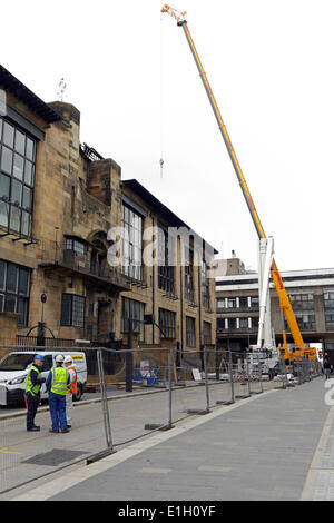 167 Renfrew Street, Glasgow, Écosse, Royaume-Uni, mercredi 4 juin 2014. Les travaux se poursuivent pour évaluer et réparer les dommages causés par un incendie à l'école d'art de Glasgow, dans le centre-ville de Glasgow Banque D'Images