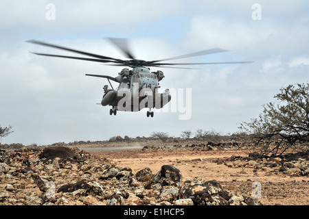 Un Corps des Marines américains CH-53E Super Stallion helicopter affectés à l'Escadron d'hélicoptères lourds Marine (HMH) 461 se prépare à atterrir à Banque D'Images