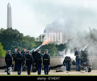 Soldats américains canons incendie lors d'honneur cordon pour une visite au Pentagone de chef d'état-major général des forces armées Banque D'Images