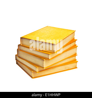 Pile de livres d'occasion livres reliés avec du jaune sur fond blanc Banque D'Images