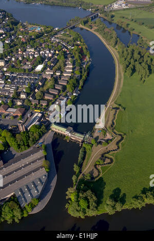 Vue aérienne, la bloquer avec l'échelle à poissons du barrage, Ruhr, Ruhr, Obergraben, Wetter, Ruhr, Rhénanie du Nord-Westphalie, Allemagne Banque D'Images