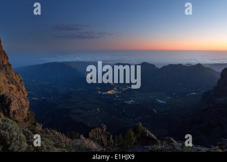 Vue depuis le Pico de las Nieves, dans la vallée, la Culata Blanco Risco, Gran Canaria, Îles Canaries, Espagne Banque D'Images