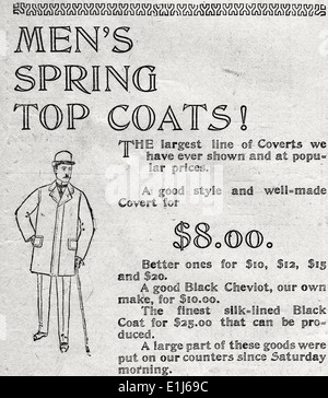 17 MAI 1898 - La Gazette du soir, une annonce pour 'hommes manteaux de printemps !' en Ware-Pratt Société. Banque D'Images